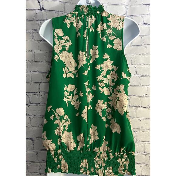 Sienna Sky Green Floral Top – Smocked Neck, Sleeveless, Loose Fit Blouse Size M - Picture 4 of 9